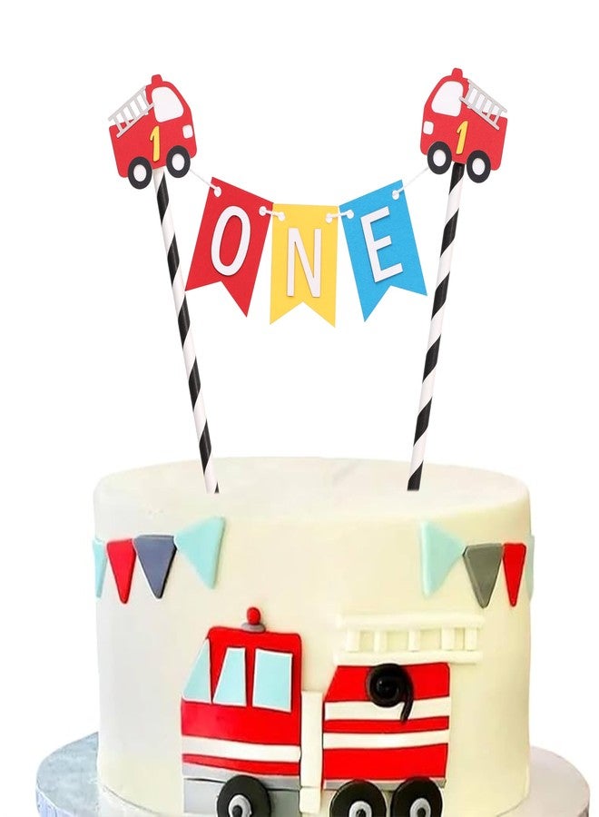 HIKLO Fire Engine 1st Birthday Cake Topper - Fire Engine Theme First Birthday Party Decorations, Boys Truck Party Supplies, Alarm Engine Cake Decoration, Little Firefighter Cake Smash Photo Props - Image 5